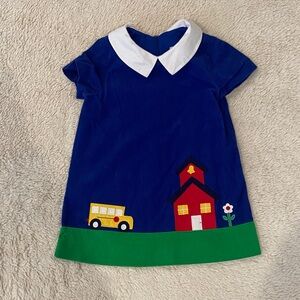 Florence Eiseman Back to School Schoolhouse Bus Appliqué Dress Peter Pan Collar